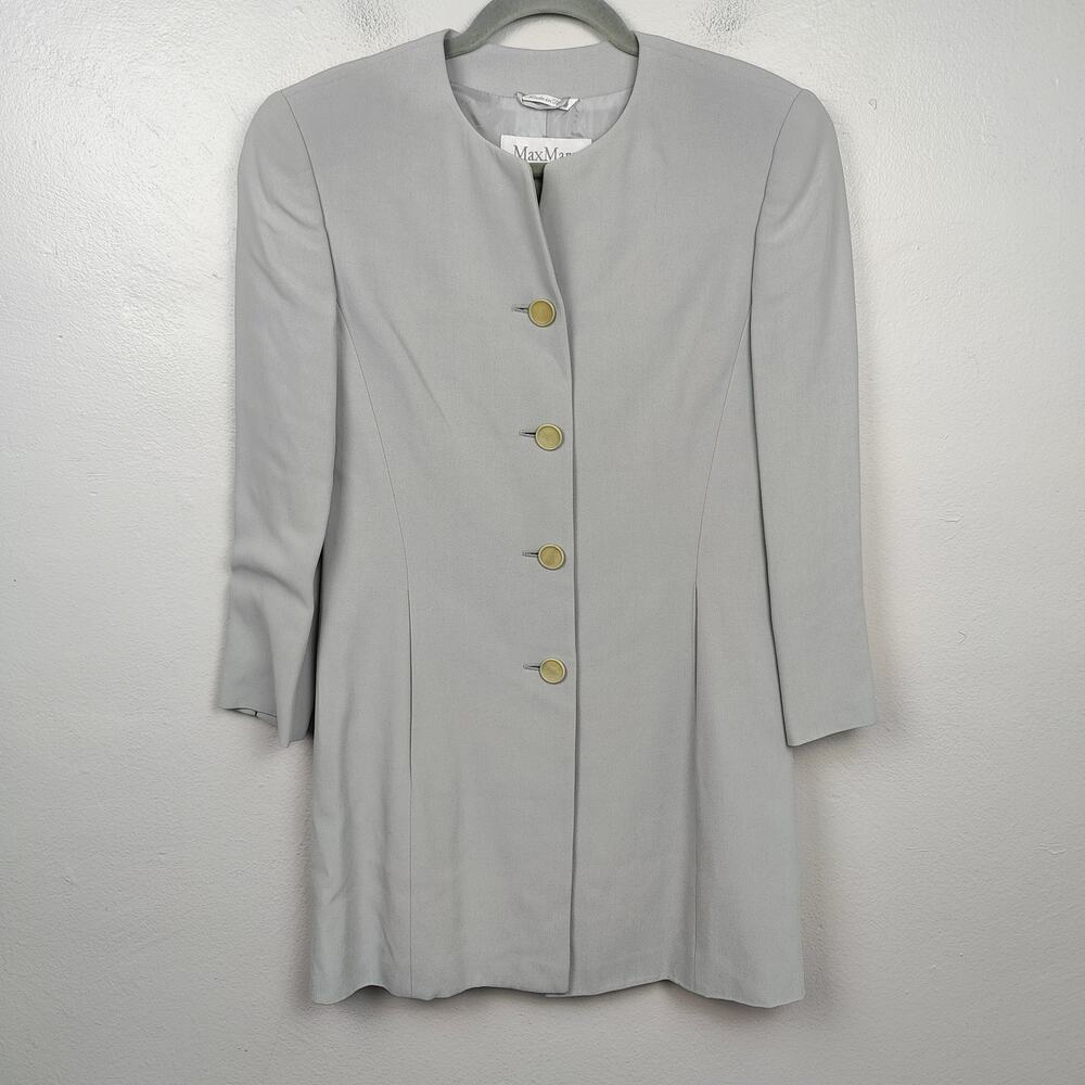 MaxMara Long Jacket Womens 6 Dove Gray Button Up Viscose Blend‎ Preppy Capsule